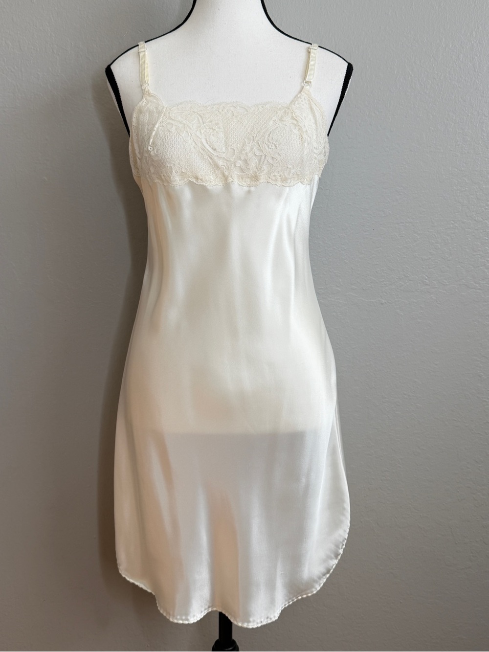 Vintage Farr West 90s Y2K Ivory Satin & Lace Slip Dress 34 Small USA Made